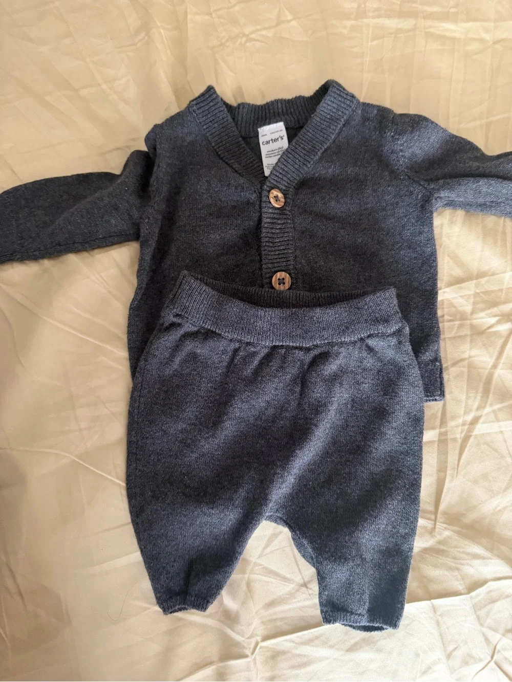 Ralph Lauren Baby Blue Knit and Chambray One-Piece Set